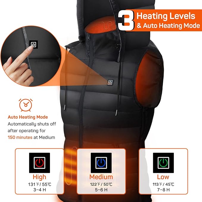 Hooded Heated Vests Outerwear for Men Women-Battery Pack Not Included