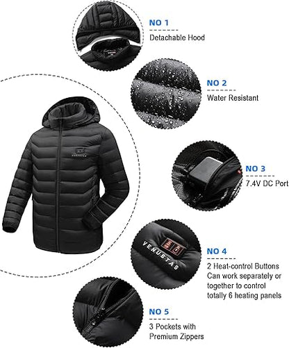 Men & Women Dual-Control Heated Jacket|With 12V Battery Pack - Black