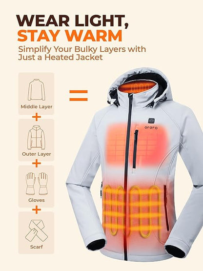 Women's Dual Control Heated Jacket with 5 Heat Zones-Sharkskin Grey