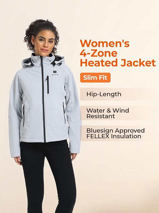 Women's Dual Control Heated Jacket with 5 Heat Zones-Sharkskin Grey