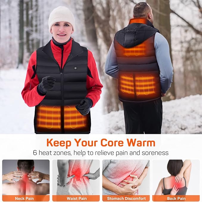 Hooded Heated Vests Outerwear for Men Women-Battery Pack Not Included