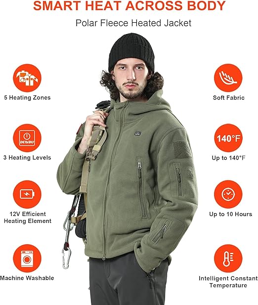 Men's Heated Jacket with 12V Battery Pack-Olive Green