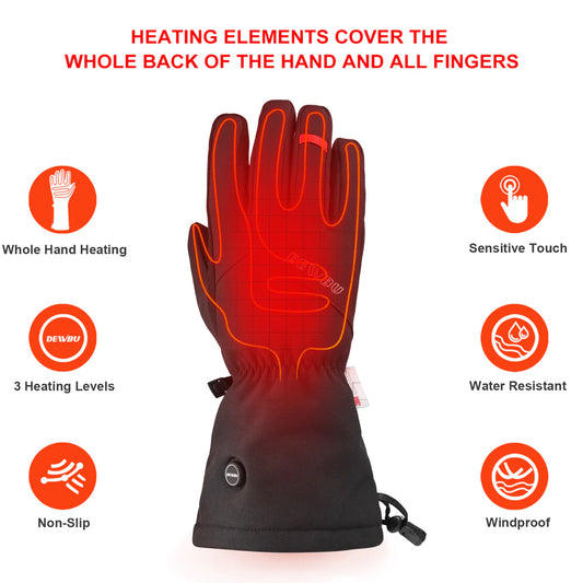 Leather Heated Gloves for Women and Men With 5V Rechargeable Battery Pack - Black