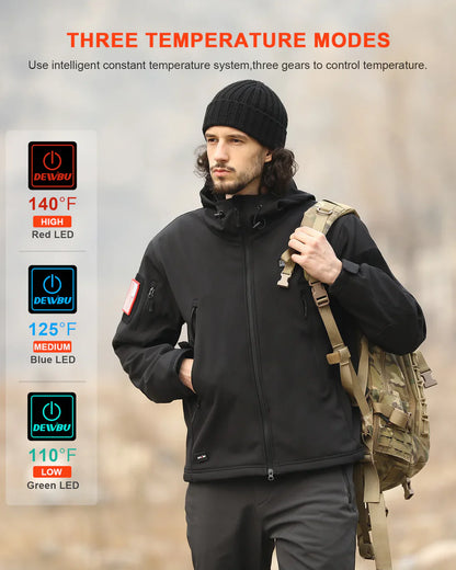 Men's Soft Shell Heated Jacket With 12V Battery Pack - Black